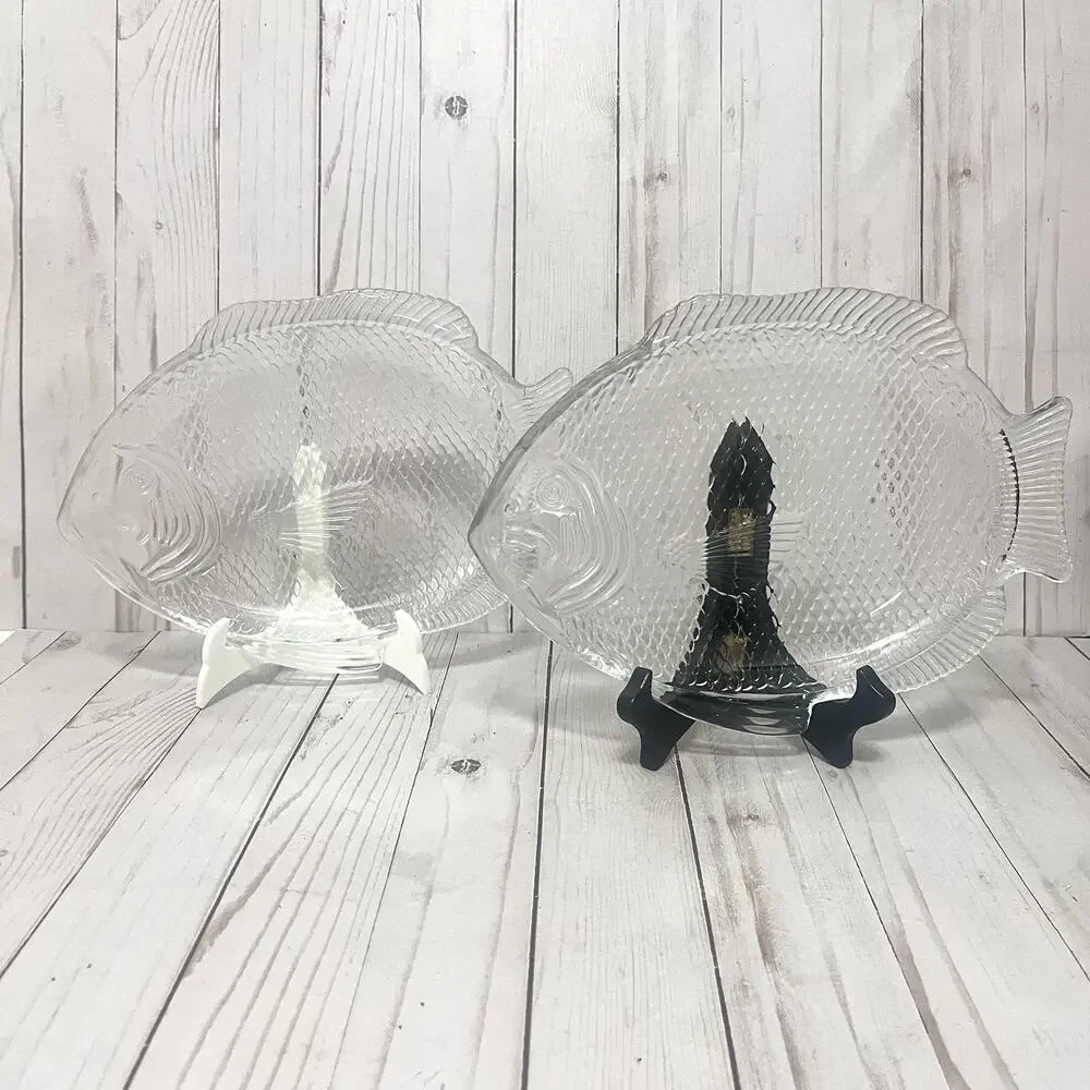 Vintage MCM VintClear Fish Glass Plates Ovensafe 11